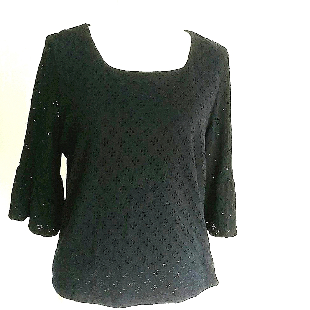 Leo & Nicole Eyelet Bell Sleeve Blouse